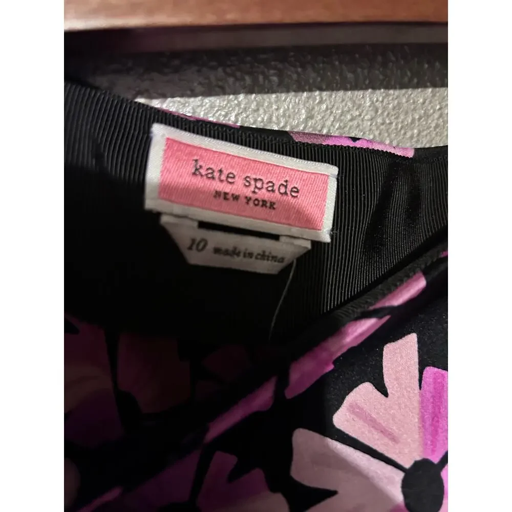 Kate Spade Wallflower Satin Floral Skirt Size 10 NWT Pink Black Asymmetrical